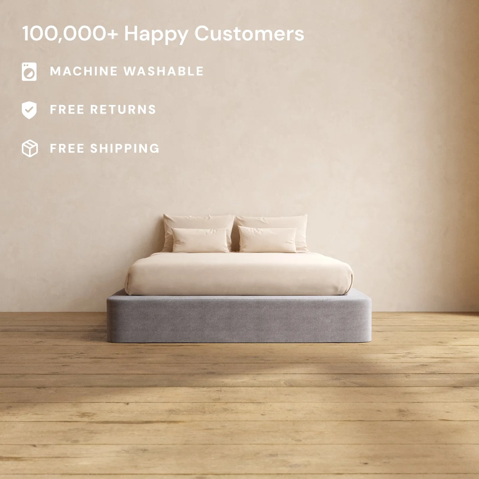 Queen Upholstered Platform Bed | Plush Weave in Ash
