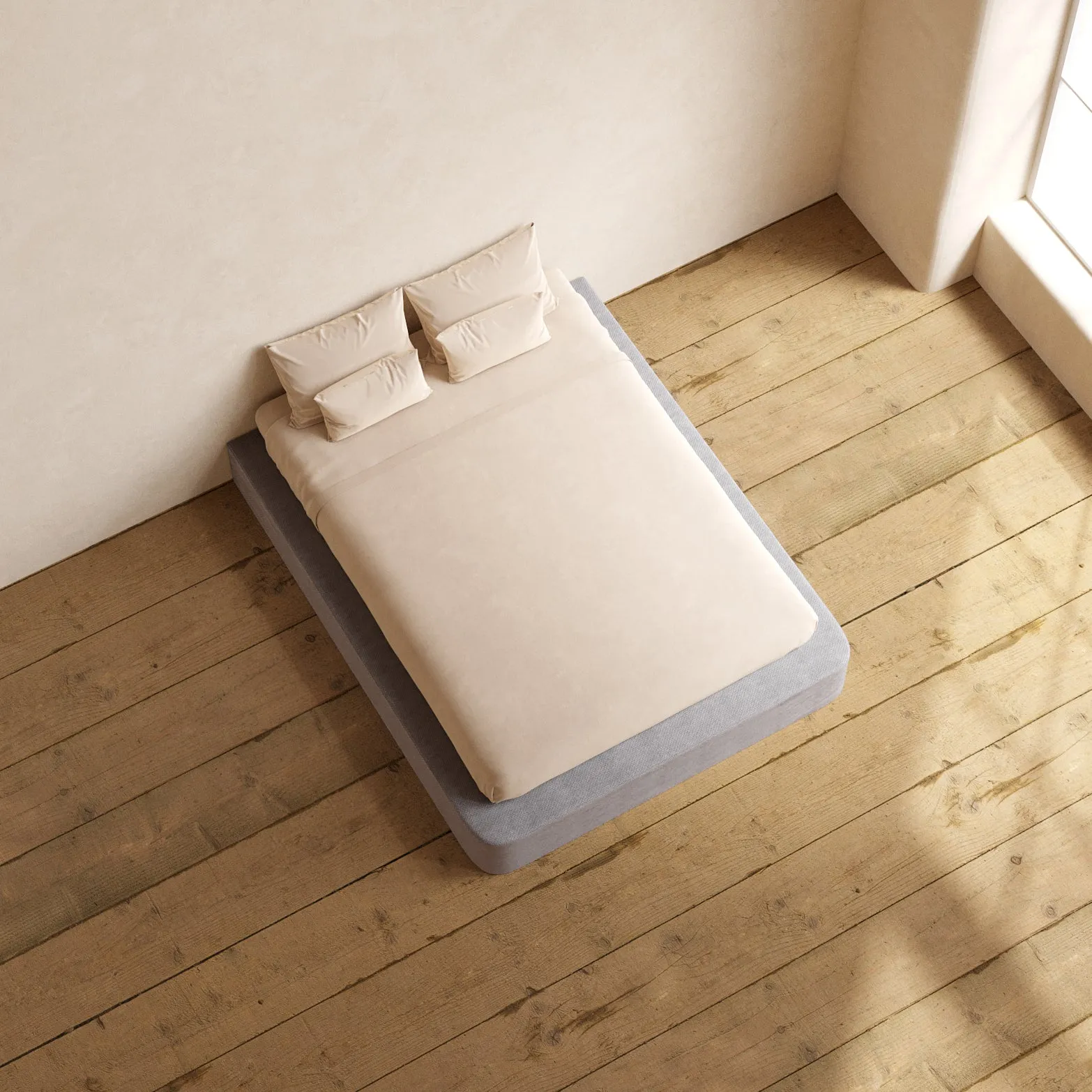 Queen Upholstered Platform Bed | Plush Weave in Ash