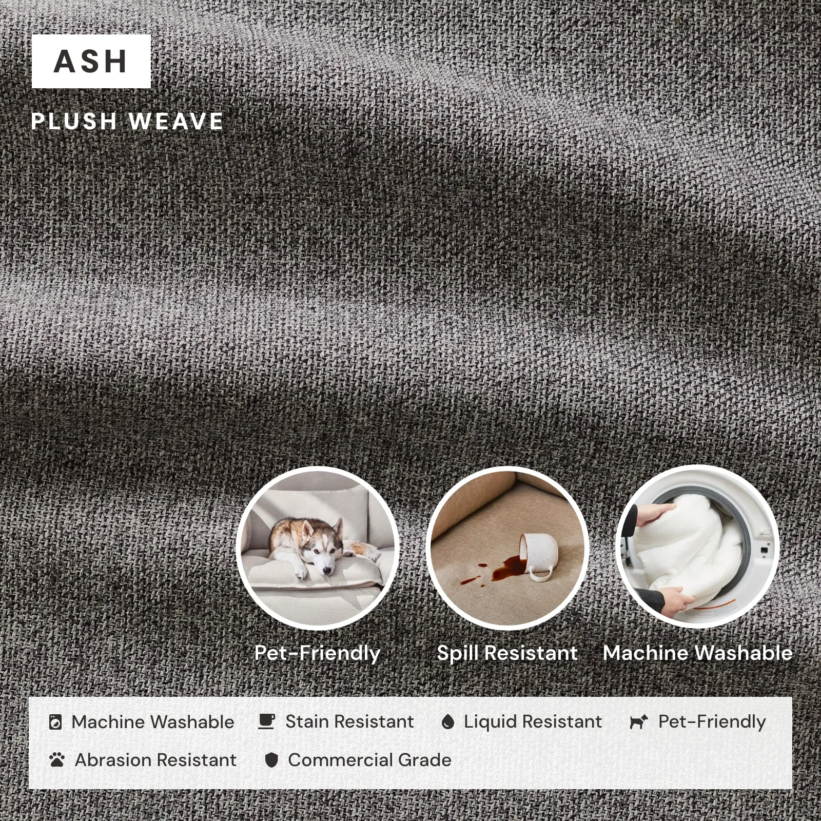 Queen Upholstered Platform Bed | Plush Weave in Ash