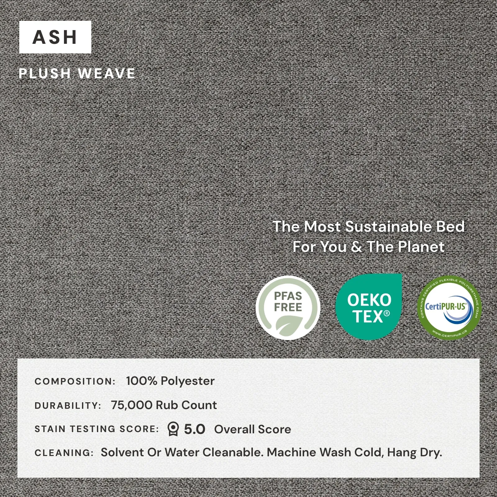 Queen Upholstered Platform Bed | Plush Weave in Ash