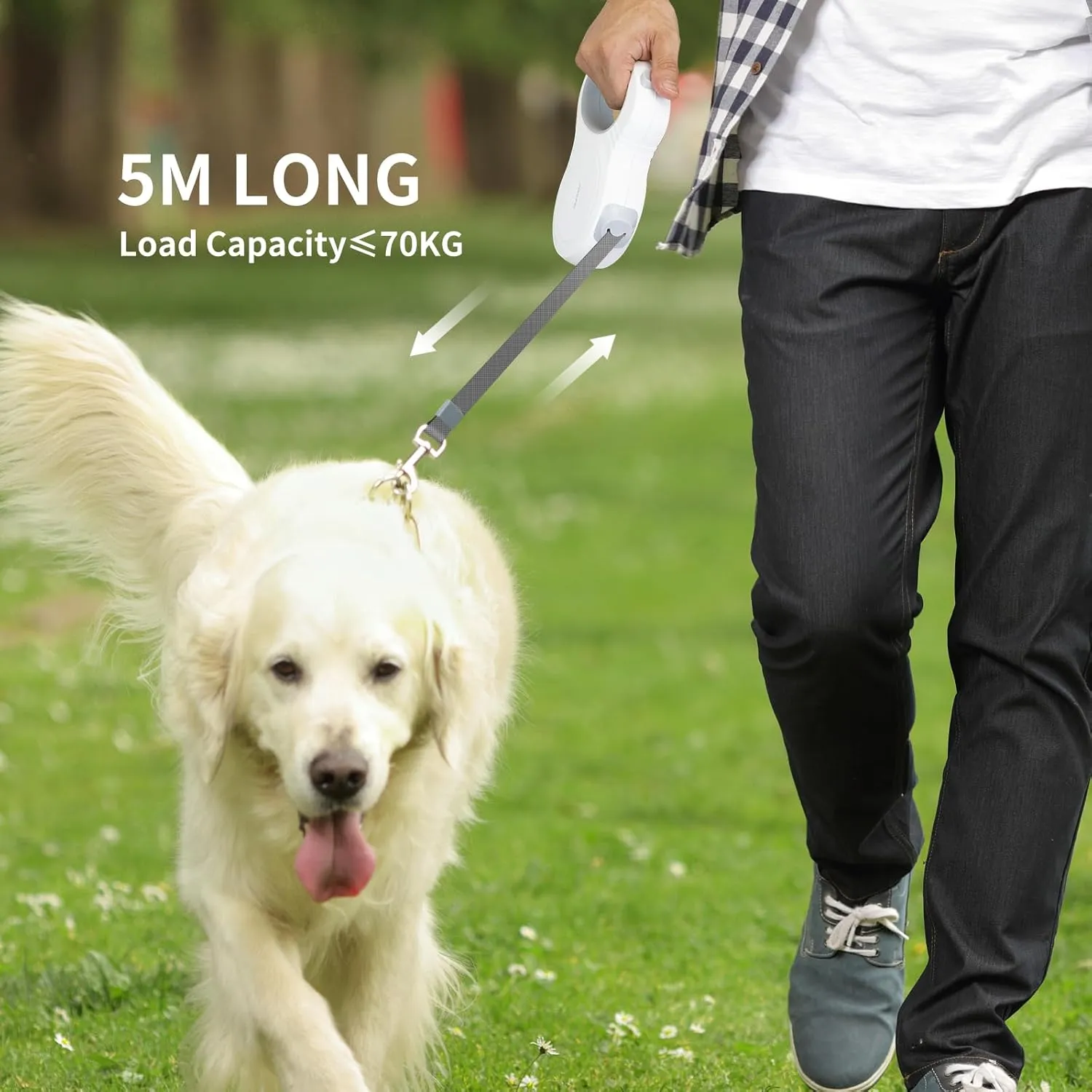 Retractable Dog Leash,16FT Dog Leash Retractable for Dogs up to 88lbs,360 No Tangle,One-Handed Brake,Big Grip,White