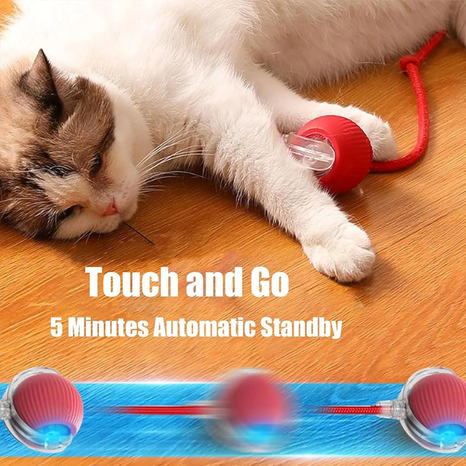 Rollie Pet Interactive Smart Cat & Dog Toy, Motion Activated 360 Electric Self Rolling Ball for Large & Small Pets (Red-A)