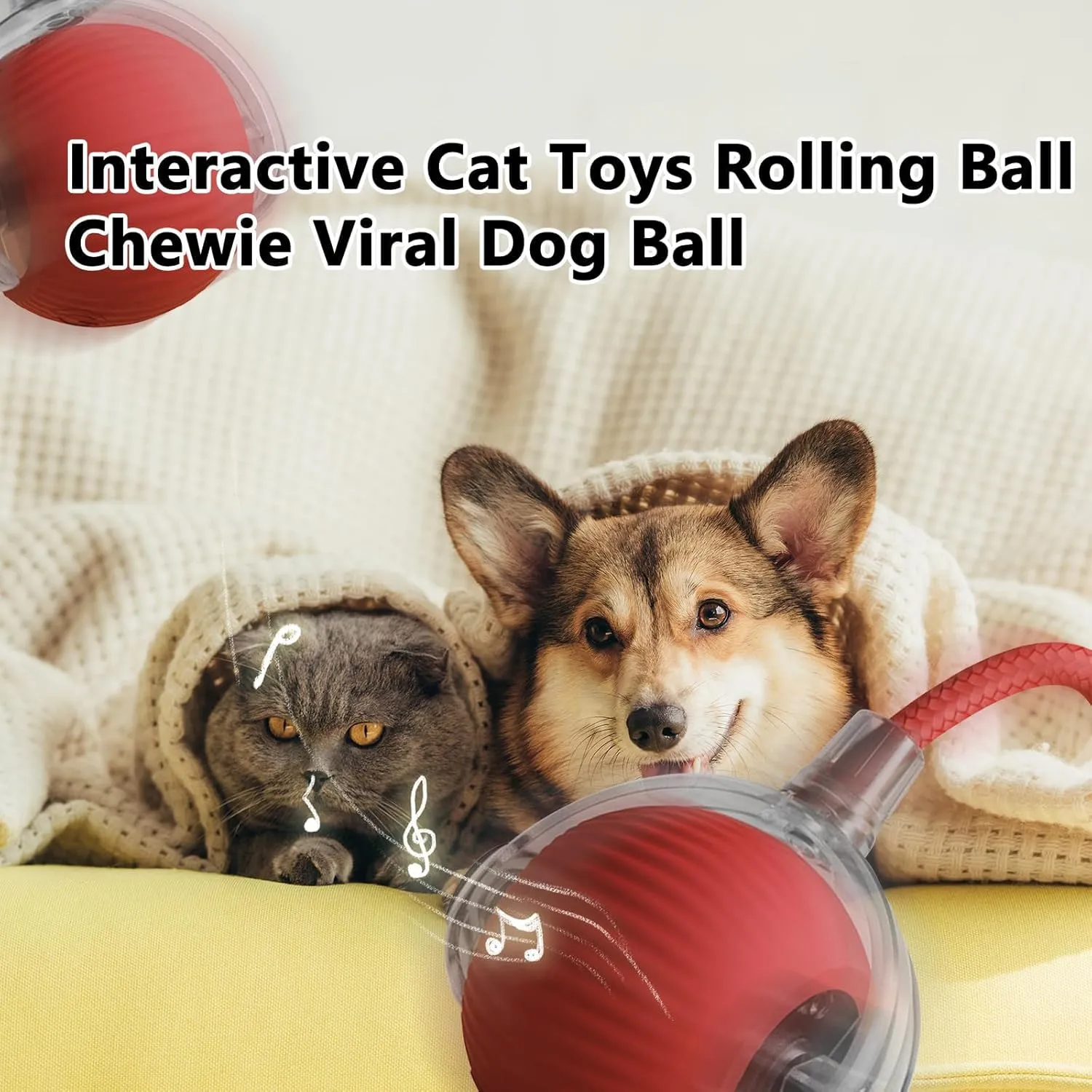 Rollie Pet Interactive Smart Cat & Dog Toy, Motion Activated 360 Electric Self Rolling Ball for Large & Small Pets (Red-A)