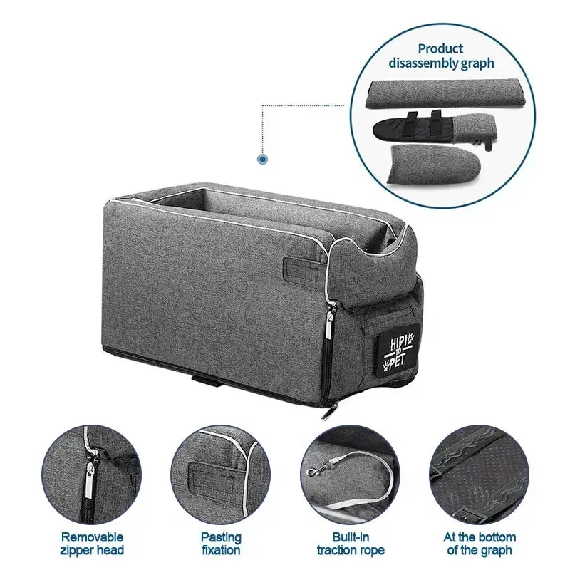 Travel Safely with Your Pet: Portable Pet Dog Car Seat, Nonslip Carriers - Central Control Safety Armrest Box Kennel Dog Bed for Small Dogs & Cats, Ideal for Travel!