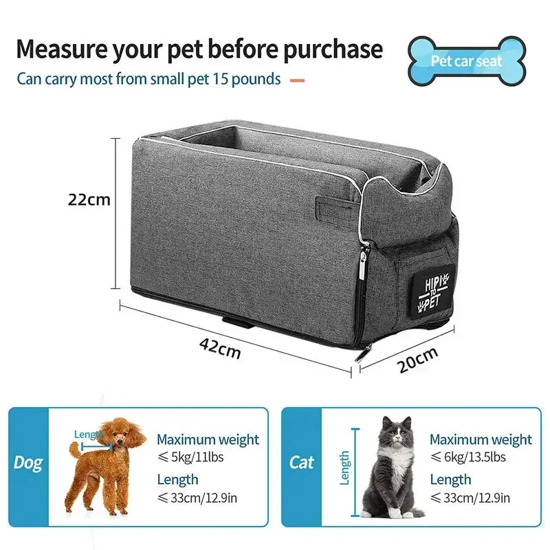 Travel Safely with Your Pet: Portable Pet Dog Car Seat, Nonslip Carriers - Central Control Safety Armrest Box Kennel Dog Bed for Small Dogs & Cats, Ideal for Travel!