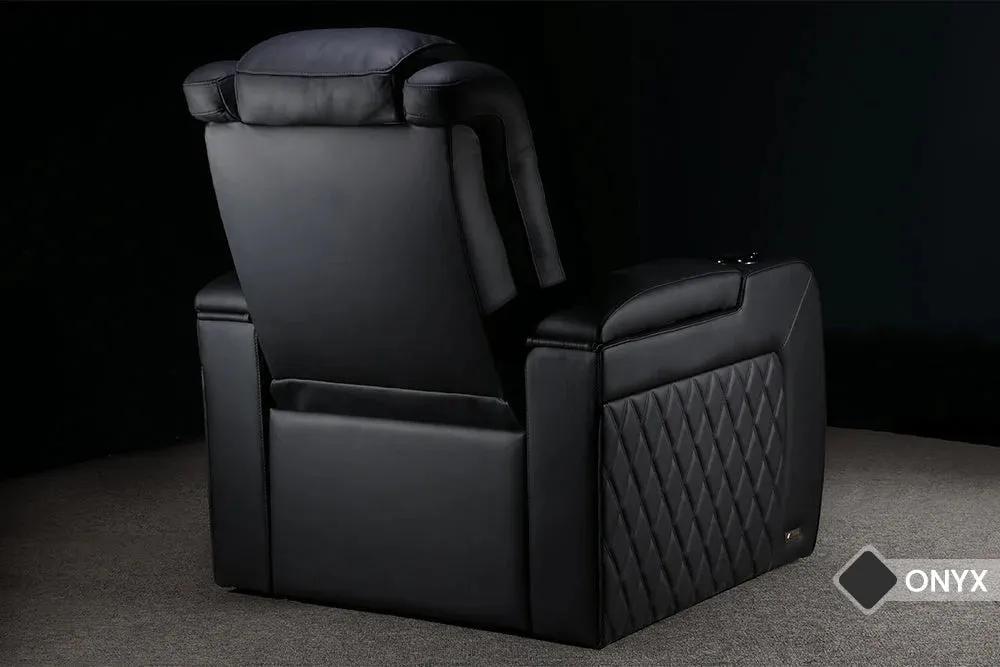 Valencia Tuscany Ultimate Luxury Heat & Ventilation Leather Home Theater Seating Row of 4, Onyx