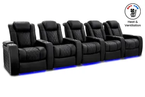 Valencia Tuscany Ultimate Luxury Heat & Ventilation Leather Home Theater Seating Row of 5, Onyx