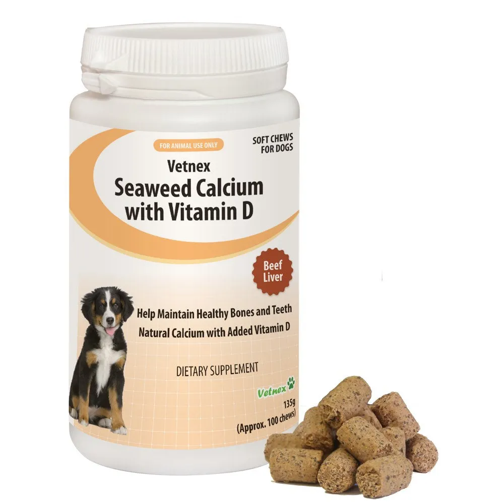 VetNex Seaweed Calcium with Vitamin D Beef Liver Chews Dog Supplement 100ct