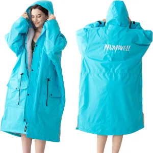 Warm Waterproof Swim Parka Adult, Oversized Hooded Changing Robe, Plush Fleece Winter Surf Poncho for Water Sports