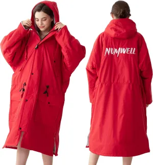 Warm Waterproof Swim Parka Adult, Oversized Hooded Changing Robe, Plush Fleece Winter Surf Poncho for Water Sports
