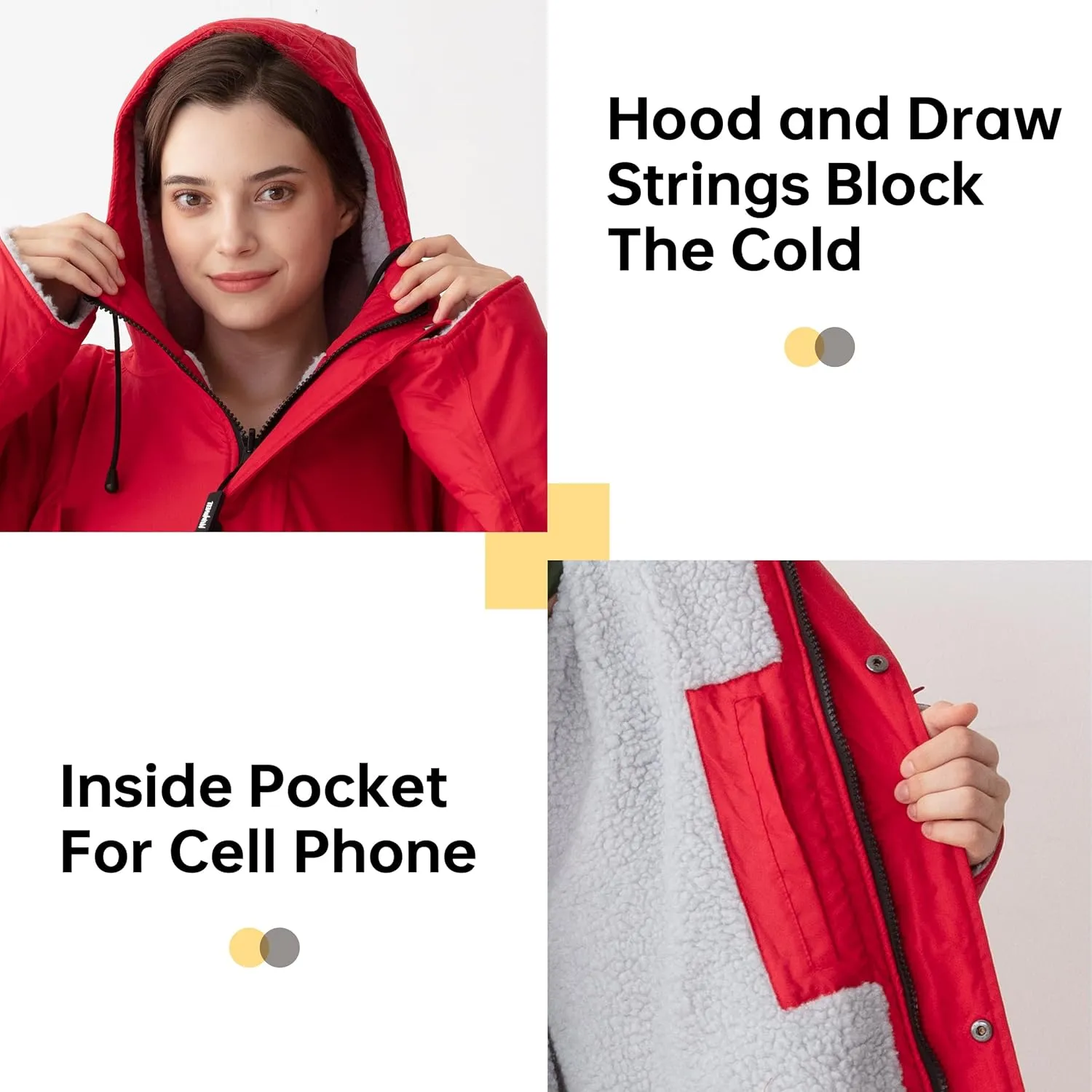Warm Waterproof Swim Parka Adult, Oversized Hooded Changing Robe, Plush Fleece Winter Surf Poncho for Water Sports
