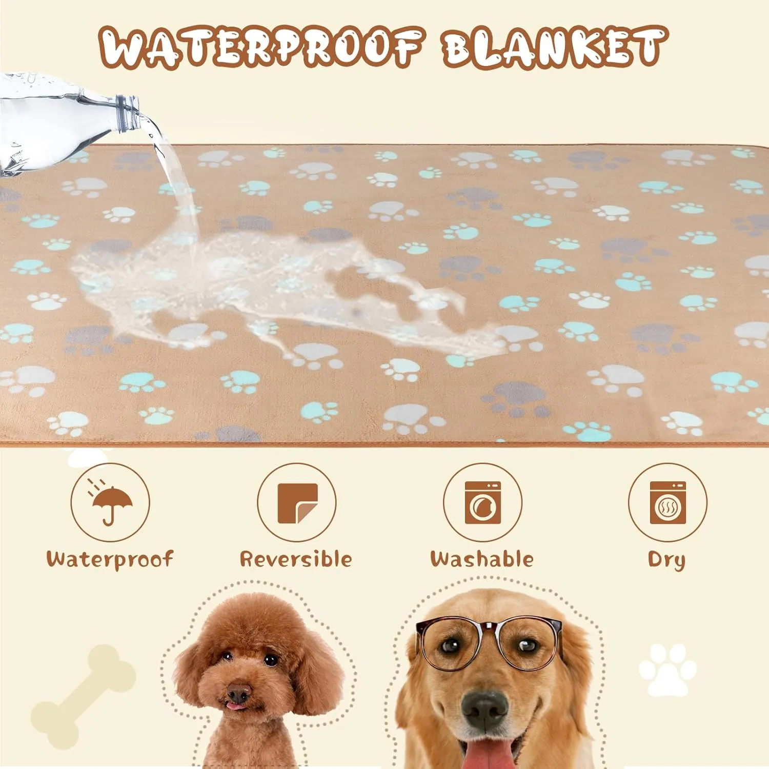 YUEPET Waterproof Dog Blankets, 2 Pack Washable Dog Blankets for Bed Couch Sofa Protector Fleece Flannel Puppy Blanket Soft Plush Reversible Throw Blanket for Small Dogs Puppy Cat 23"16"(Grey Coffee)