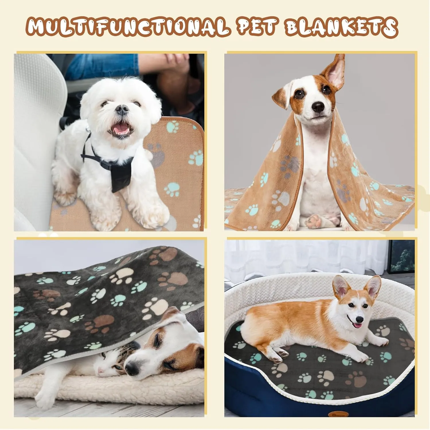 YUEPET Waterproof Dog Blankets, 2 Pack Washable Dog Blankets for Bed Couch Sofa Protector Fleece Flannel Puppy Blanket Soft Plush Reversible Throw Blanket for Small Dogs Puppy Cat 23"16"(Grey Coffee)